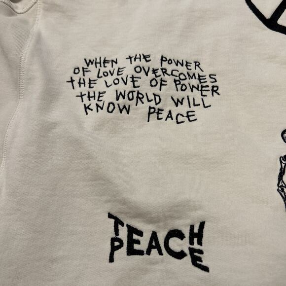 CHNGE Hoodie Mens M Sweatshirt Peace Love Skeleton Embroidered Organic Cotton - Picture 5 of 11